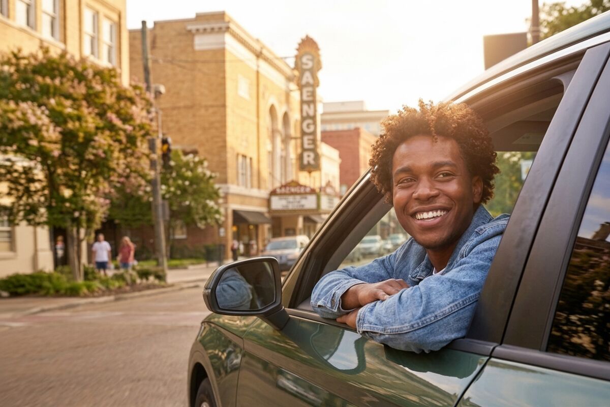 Happy driver in clean car